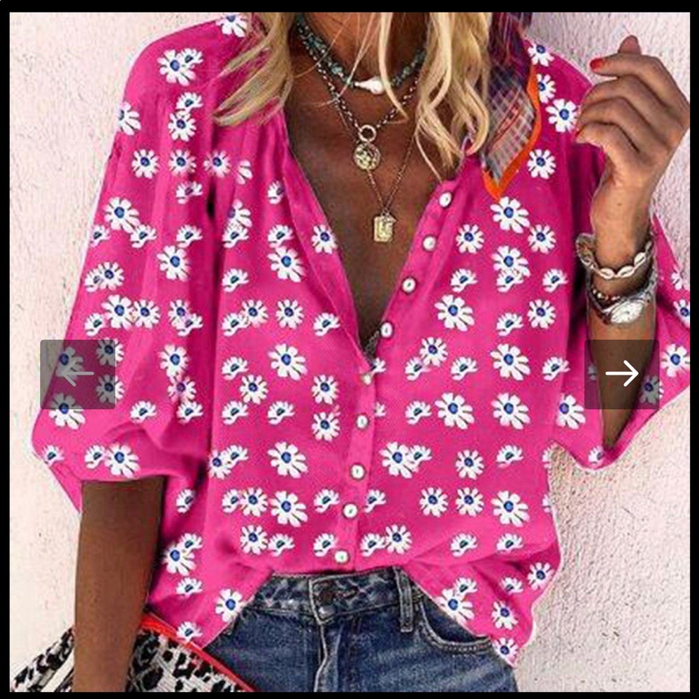 Medium Pink Floral 3/4 Flowy Blouse NWOT